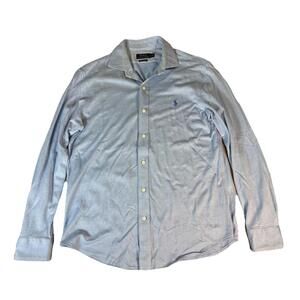 Polo Ralph Lauren Knit Dress Shirt Mens Large Blue Cotton Long Sleeve